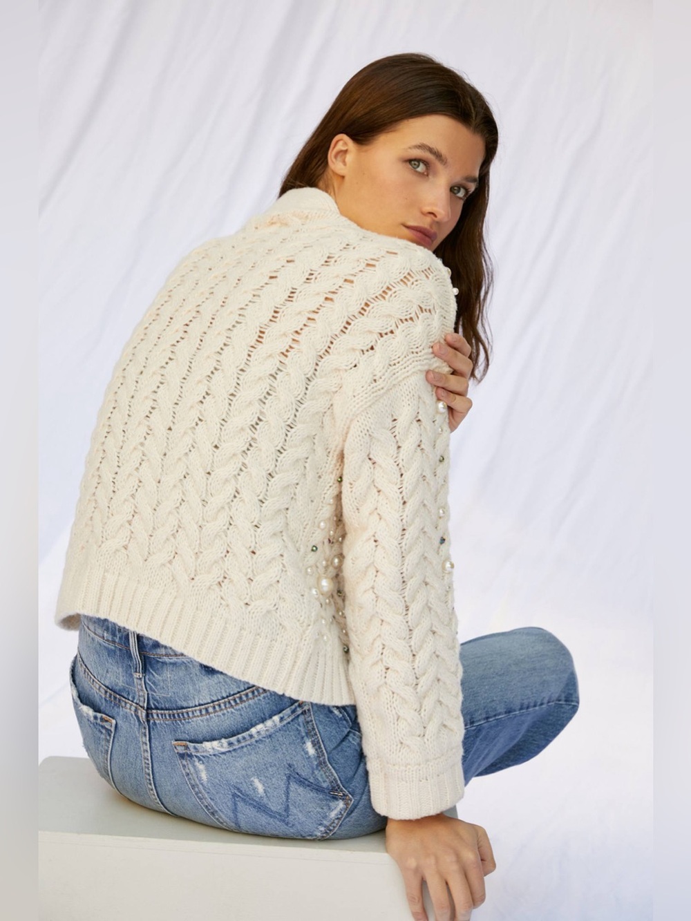 Anthropologie Embellished Cable-Knit Cardigan Sweater - Picture 6 of 13